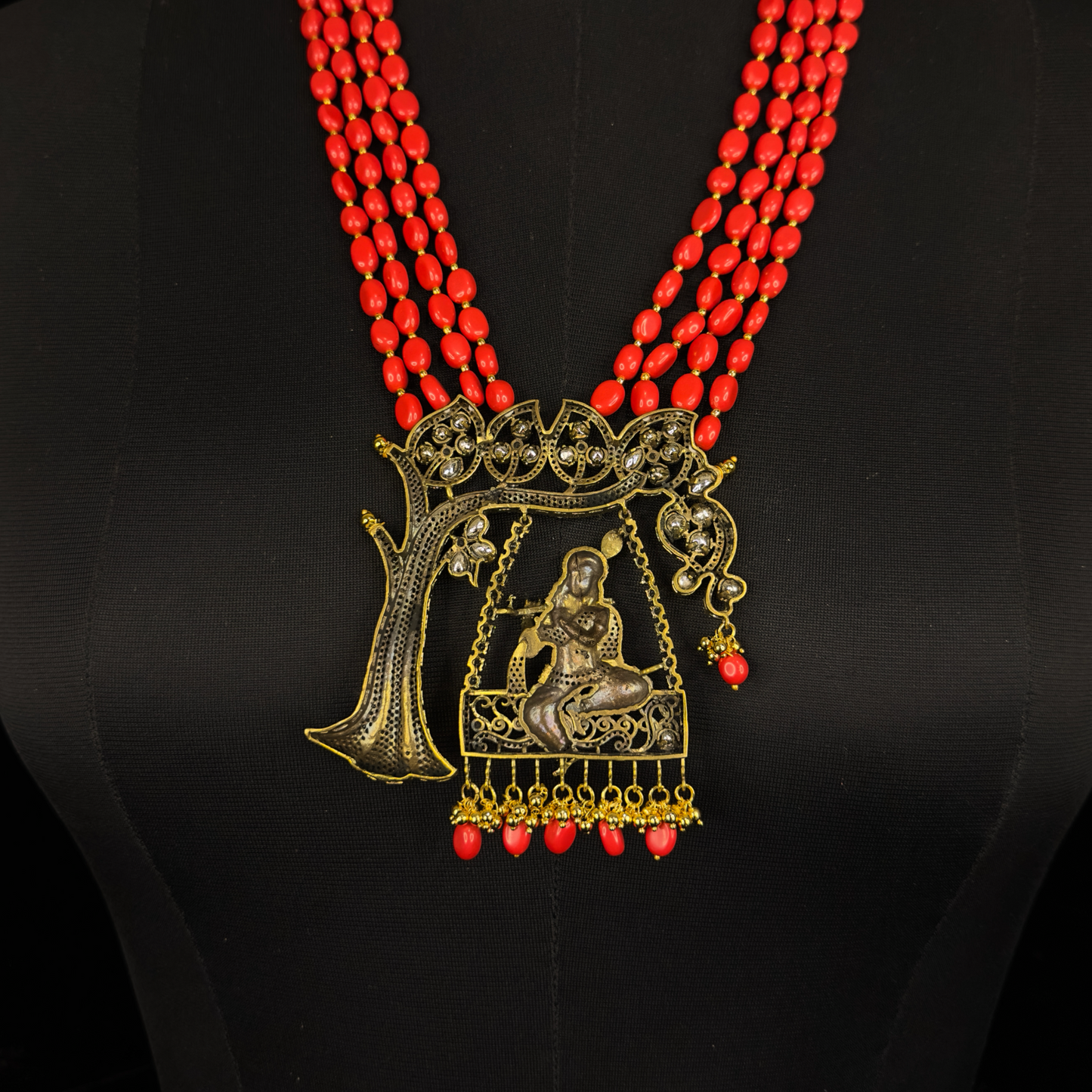 Coral Krishna Ji Victorian Beads Jewellery Set