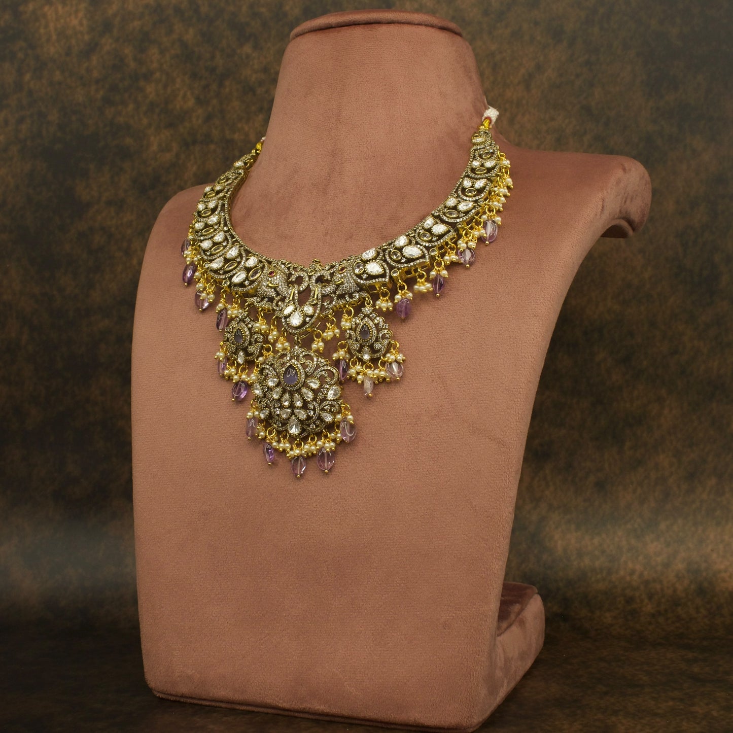 Victorian Polki Opulence Necklace Set with maang tikka