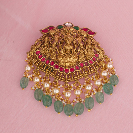Timeless South Indian Pendant With Goddess Motif And Premium Pearl Detailing