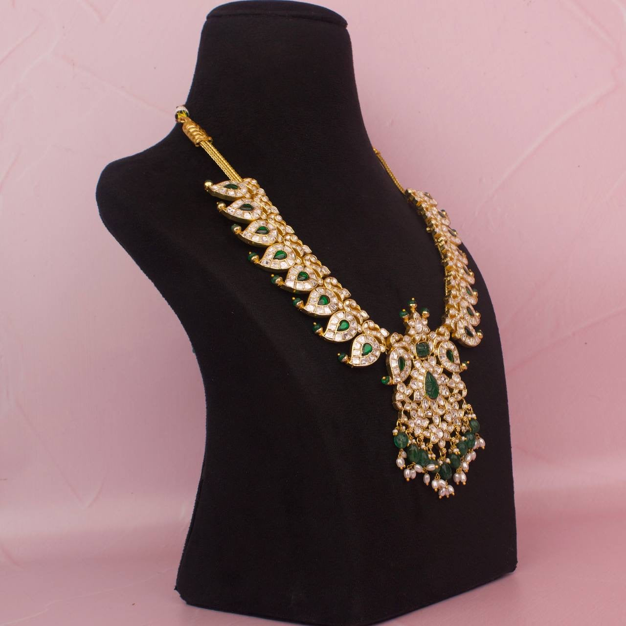 Regal Moissanite Polki Mangi Necklace With Guttapusalu Hangings