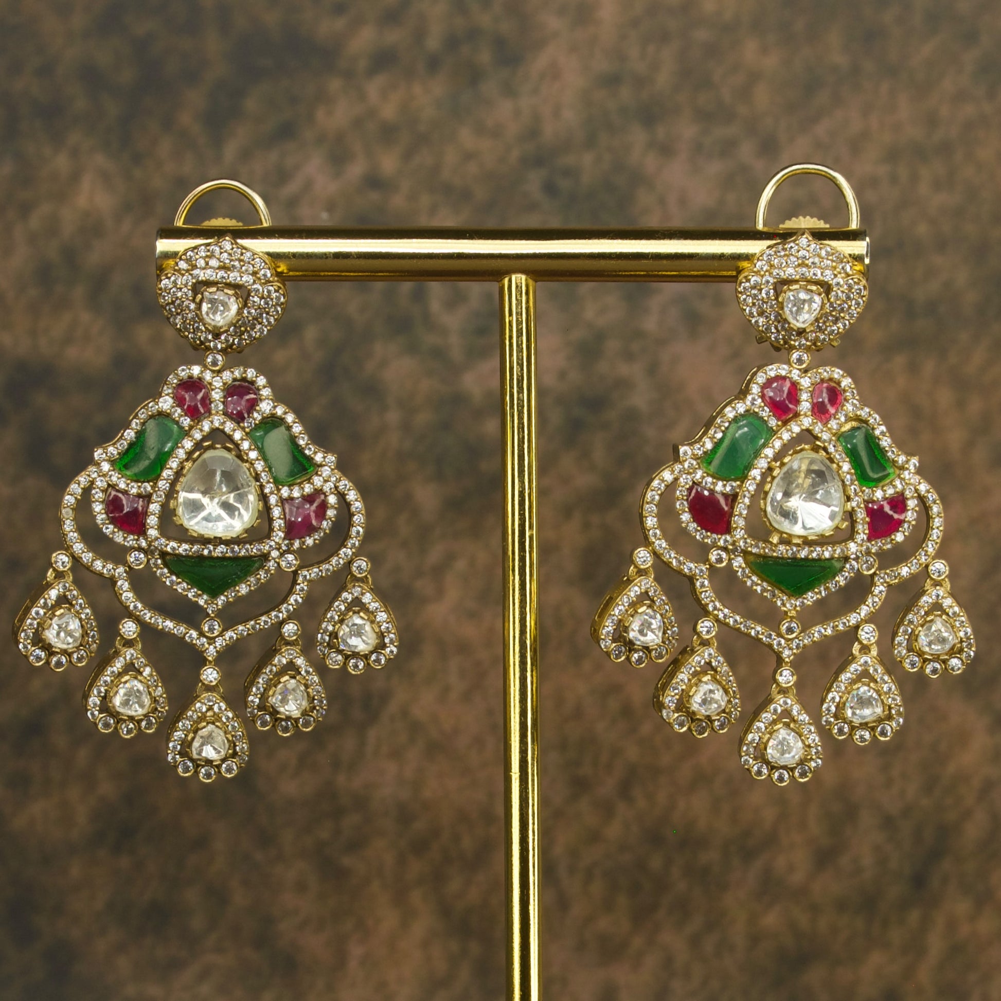 Regal Victorian Polki Chandbali Earrings in Vibrant Hues with high quality victorian finish