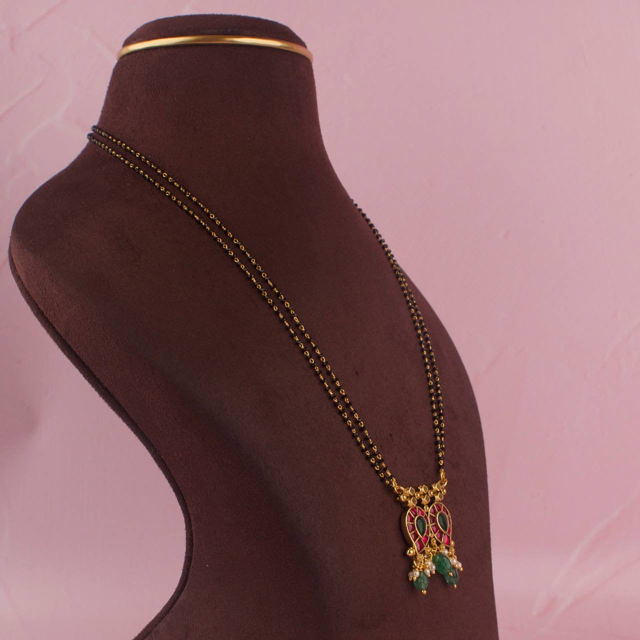 Jadau Kundan Mango Locket Black Beads