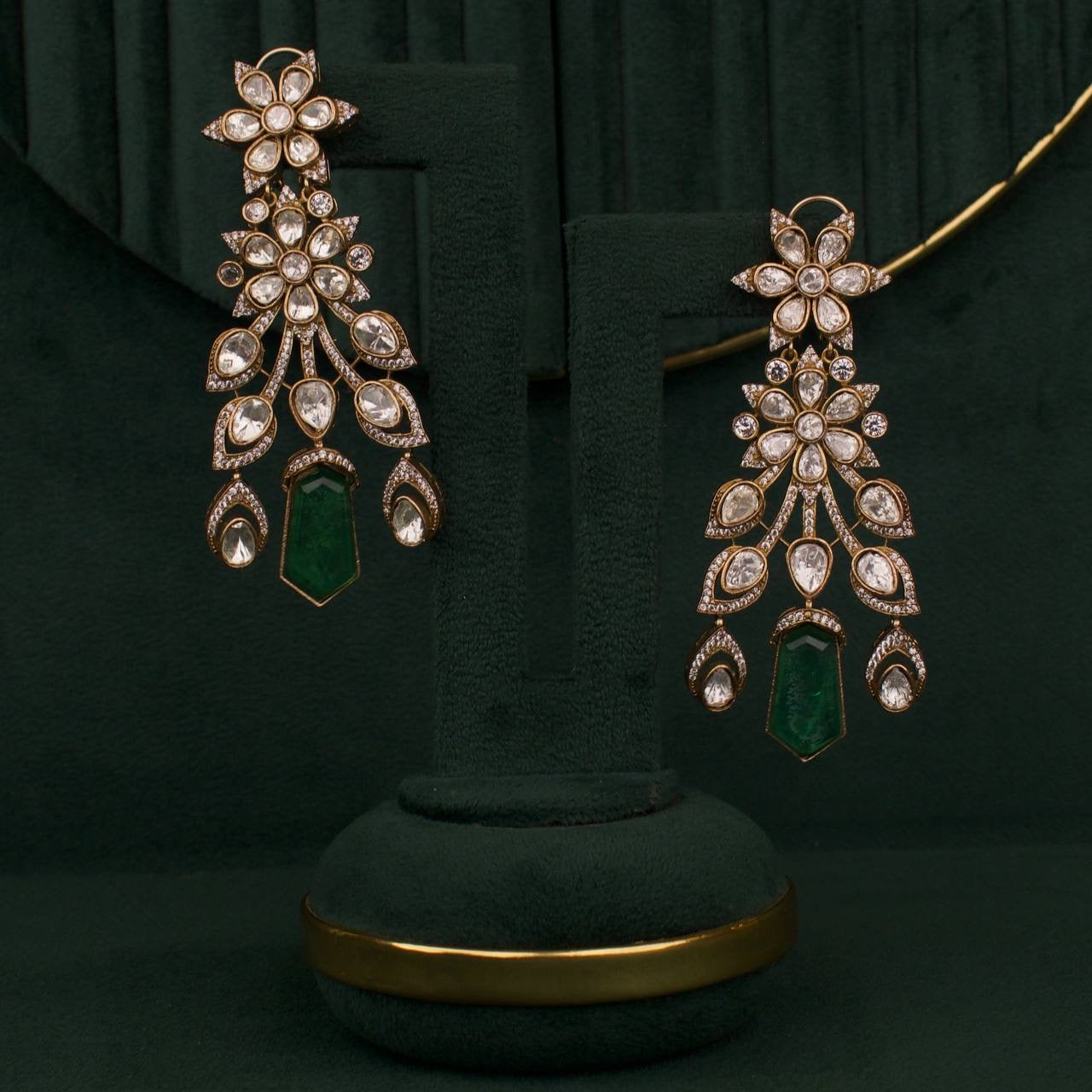 Bridal Emerald & Ruby Moissanite Polki Choker Set With Matching Earrings