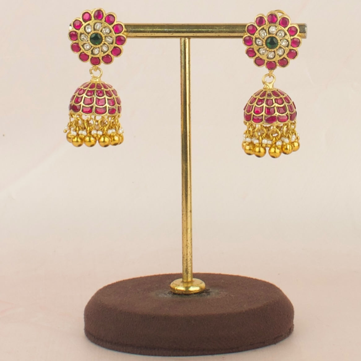 Floral Design Jadau Kundan Jhumki with Golden beads