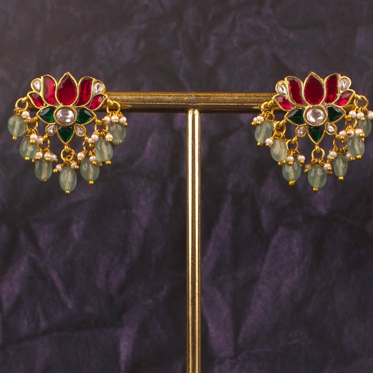 Lotus Studded Jadau Kundan Studs Earrings