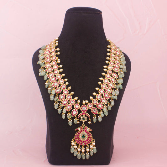 Traditional Jadau Kundan Mango Haram With Beads Droplet