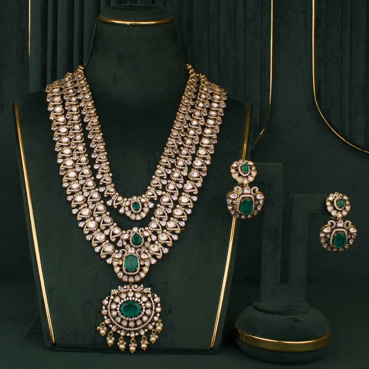 Bridal Moissanite Polki Layer By Layer Long Necklace Set