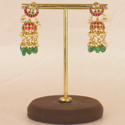 Exquisite Chandbali Design Studded Jadau Kundan Jhumki