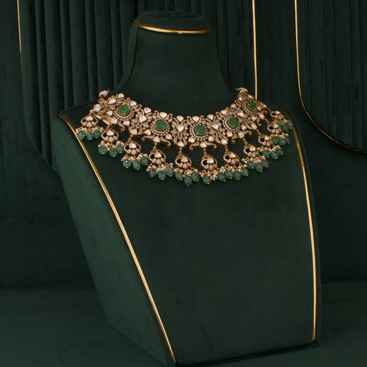 Bridal Polki Necklace Set In Pure 925 Silver