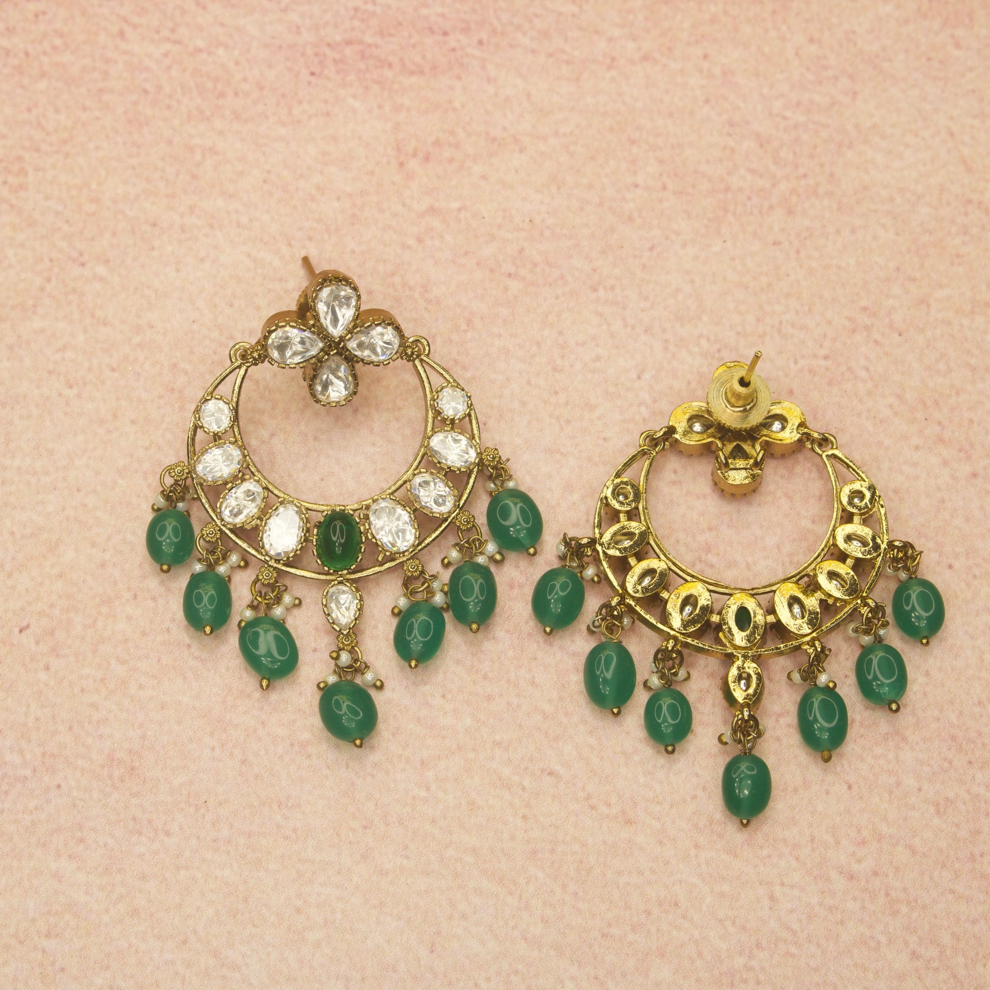 Charming Polki Victorian Necklace Set with Chandbali Earrings