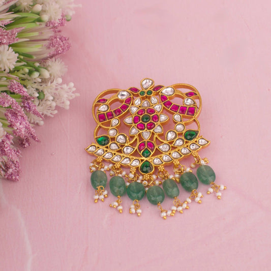 Maharani Peacock Guttapusalu Jadau Kundan Locket With Emerald Drops