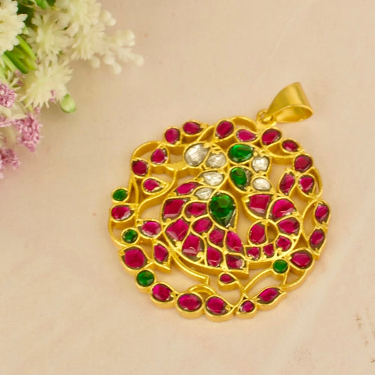 Elegant Peacock Design Jadau Kundan Locket  in Gold Style