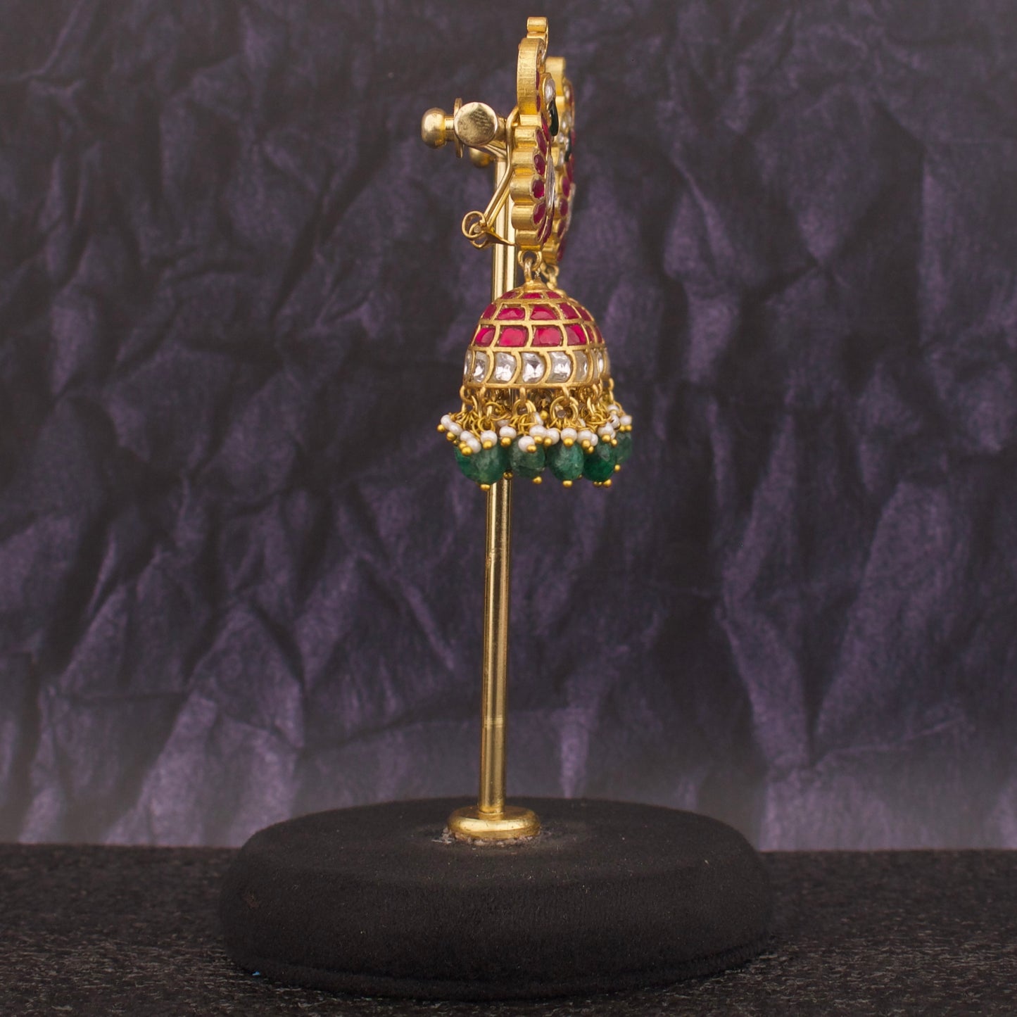 Beauteous Peacock Design Studded Jadau Kundan Jhumki