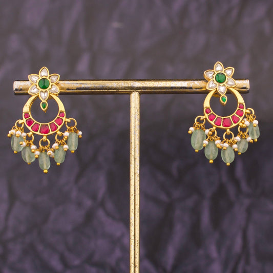 Attractive  Floral Studded Jadau Kundan Earrings