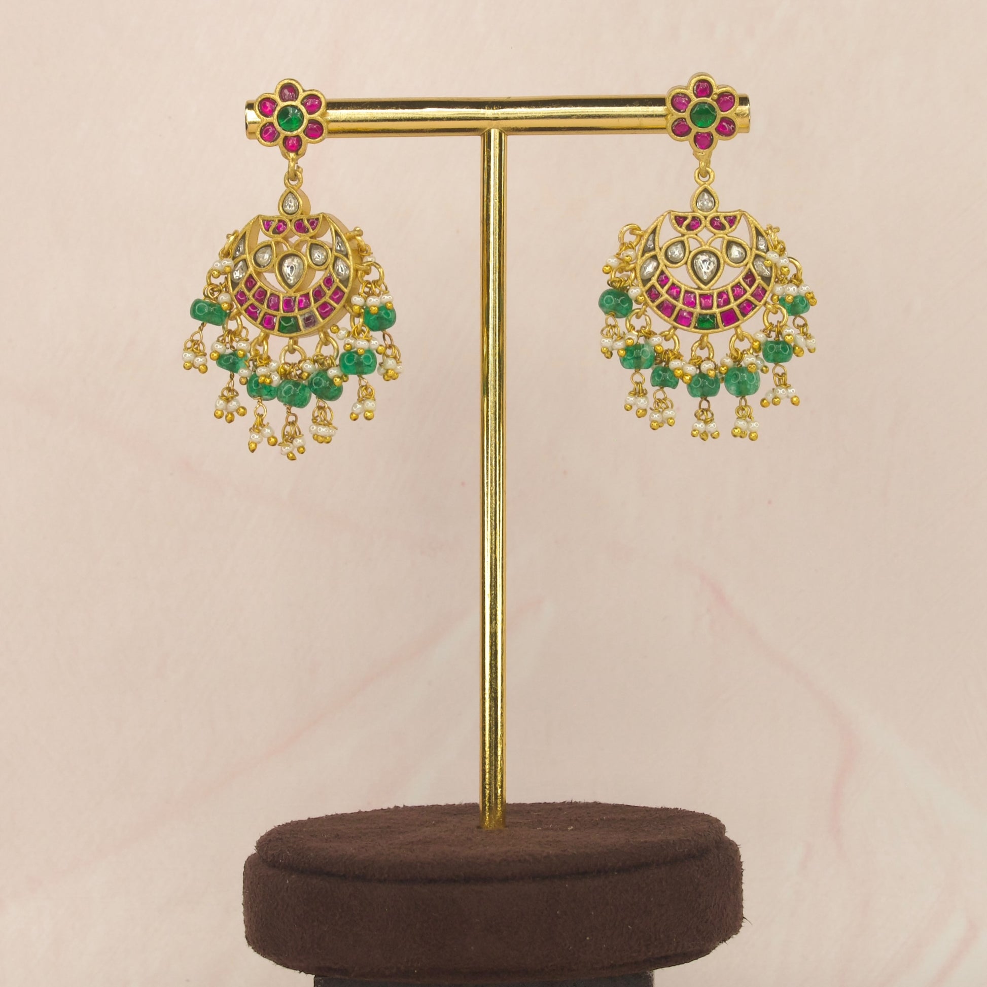 Opulent Jadau Kundan Chandbali Earrings with 22k gold plating\