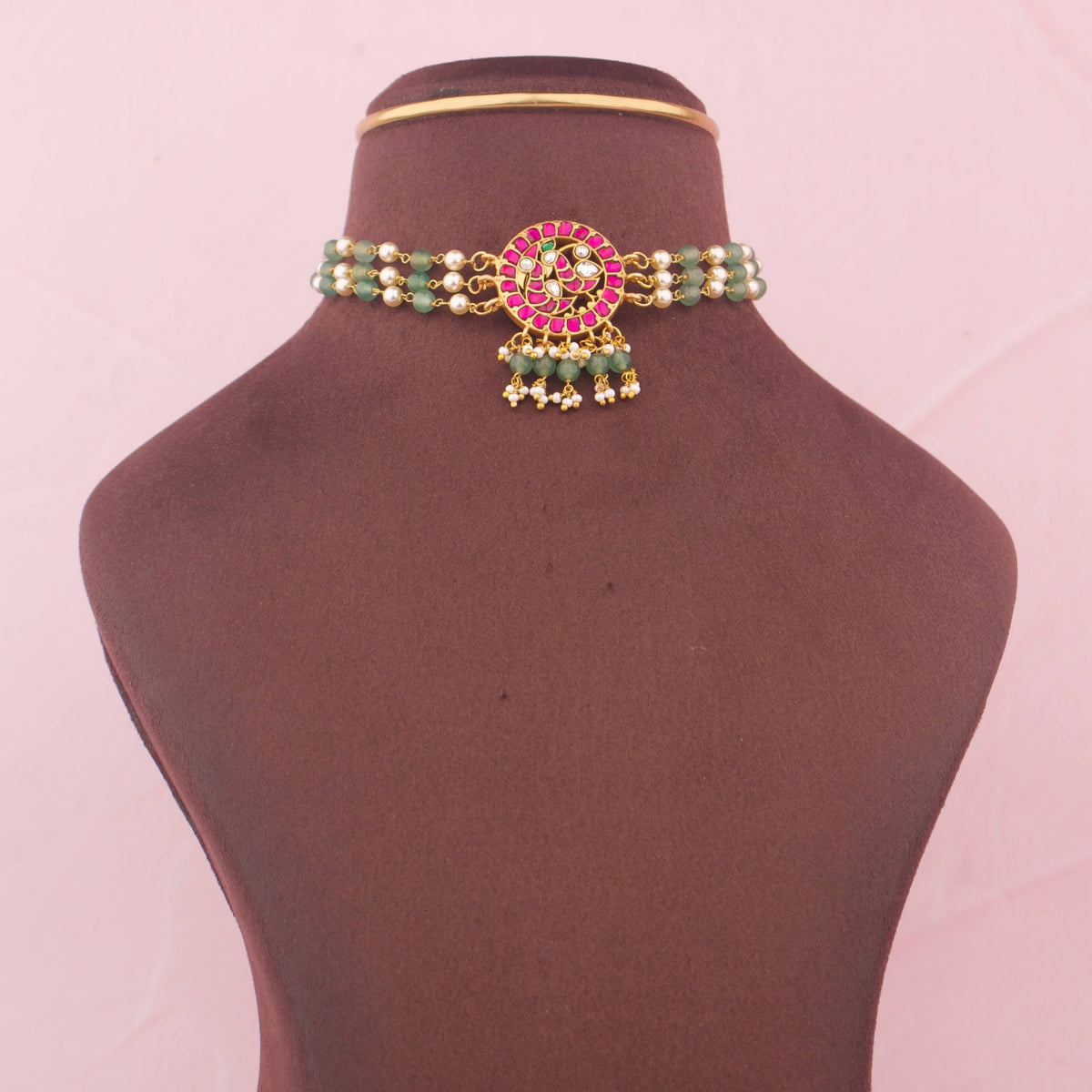 Minimal Jadau Kundan Choker With Green Drops