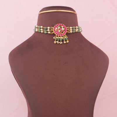 Minimal Jadau Kundan Choker With Green Drops
