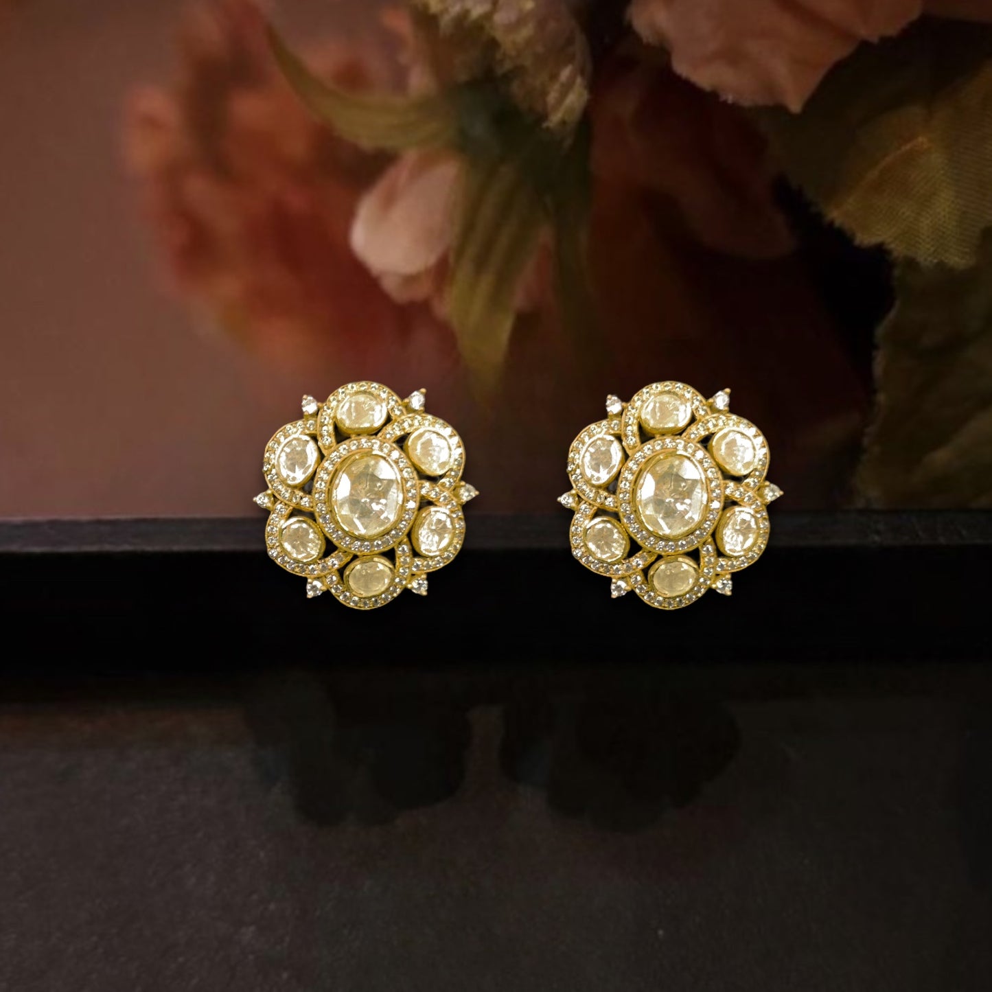 Stop & Stare Moissanite polki Victorian Stud Earrings. This Victorian Jewellery is available in a White colour variant. 