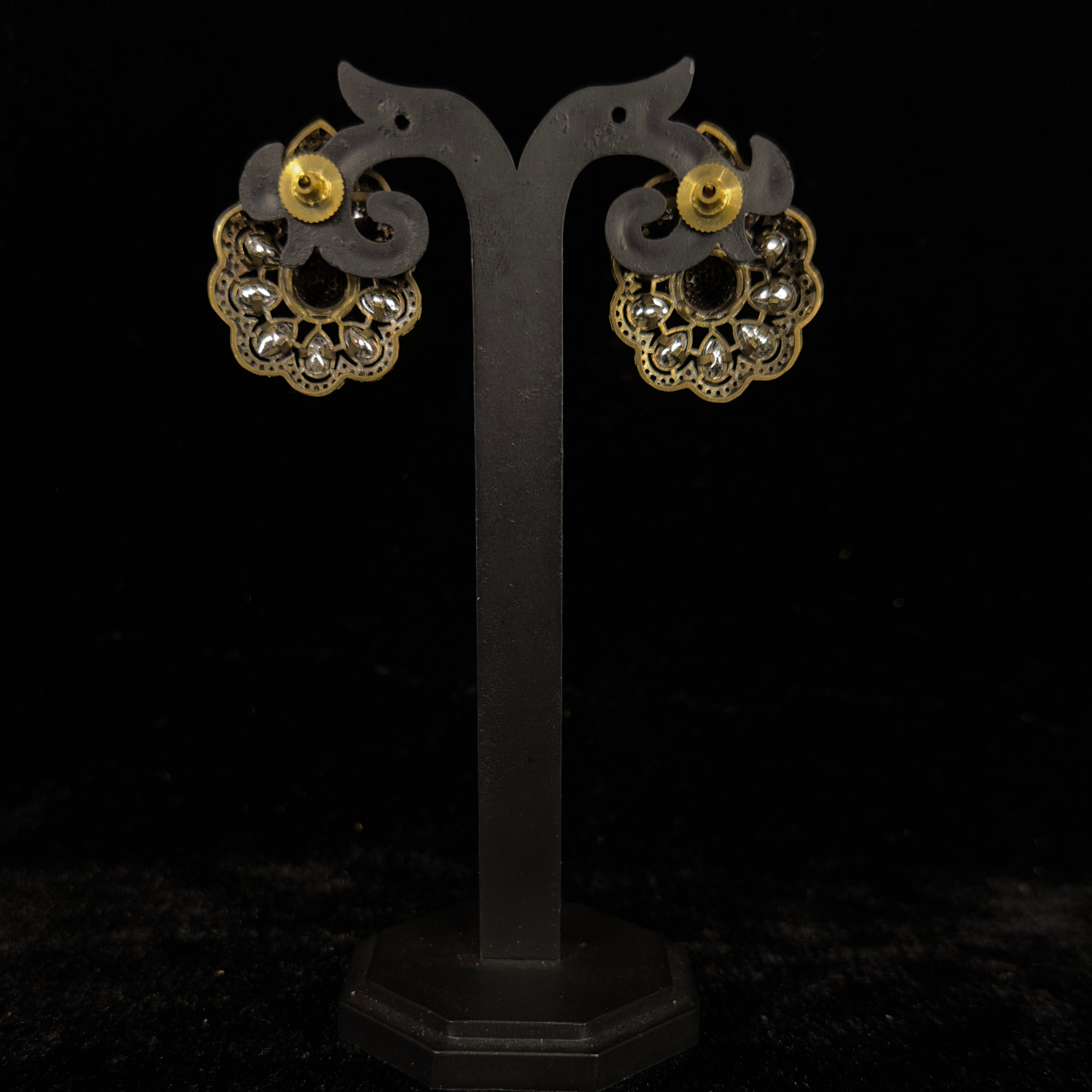 3D Popping Peacock design Victorian Polki Studs with zircons