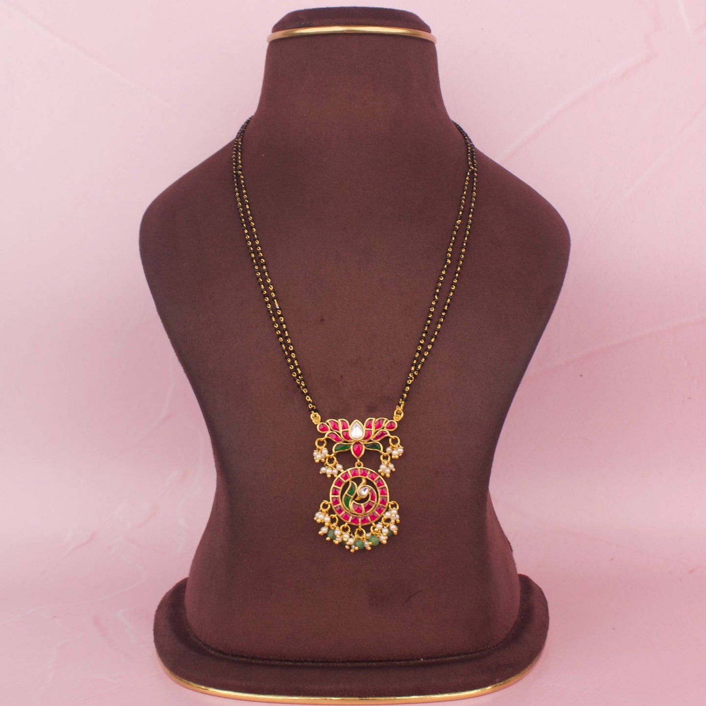 Elegant Jadau Kundan Black Beads Chain