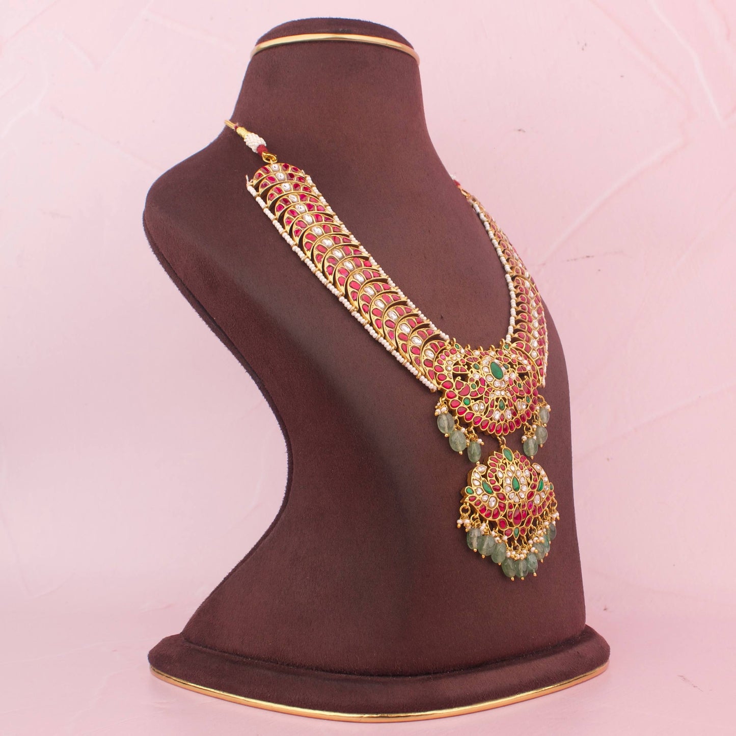 Chand Inspired Jadau Kundan Designer Statement Necklace With Floral Detailing And Peacock Locket