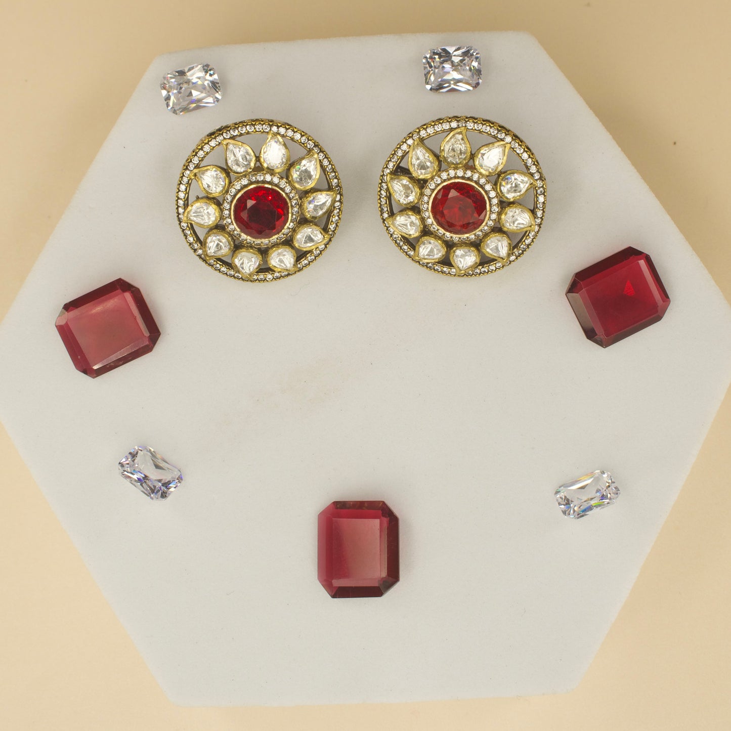 Big size Victorian finish polki studs with high quality victorian finish . Available in Red, Green & Purple