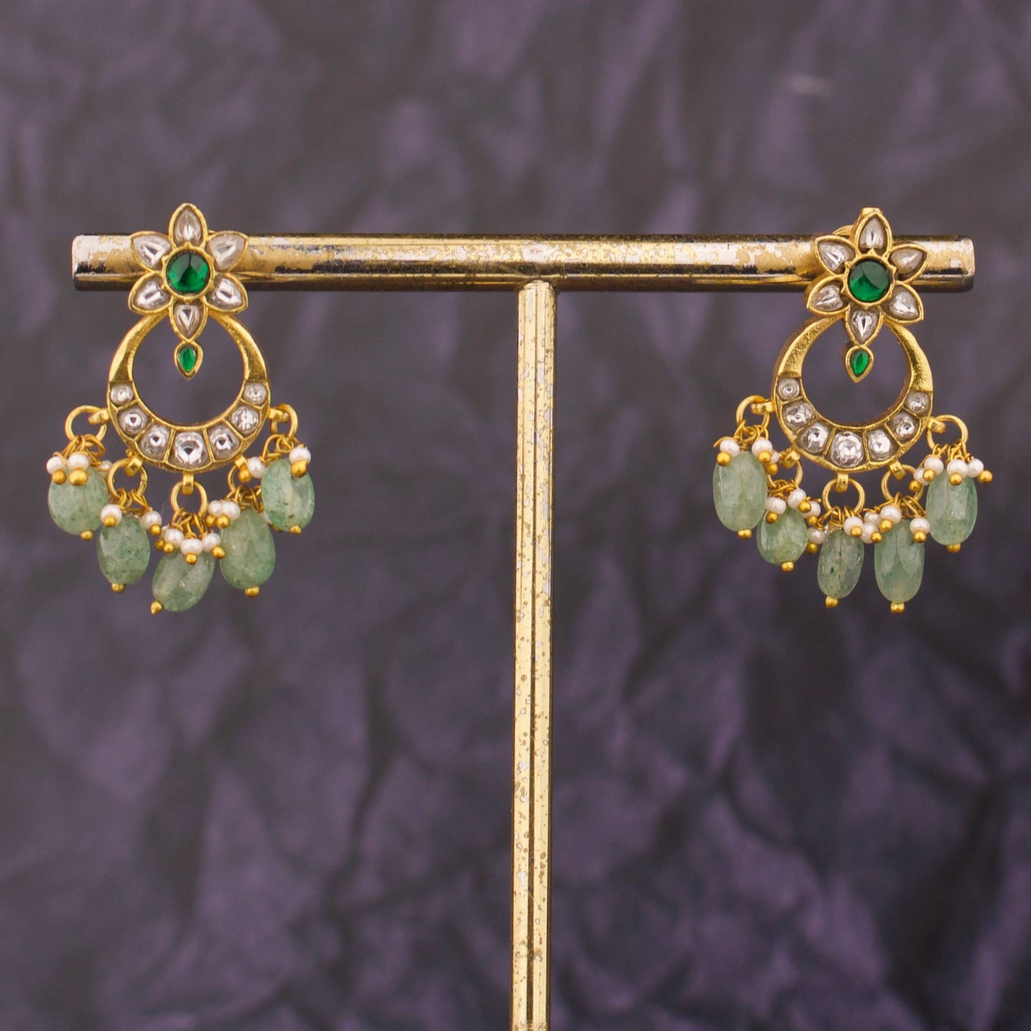Attractive  Floral Studded Jadau Kundan Earrings - Alternate View 2