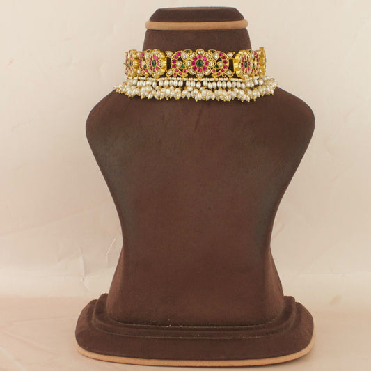 Floral Regal Design Jadau Kundan Choker with Guttapusalu Hanging