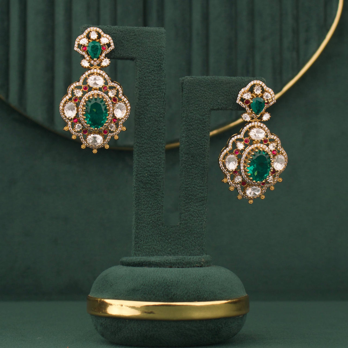Vintage Emerald Victorian Necklace Set With Ruby And Polki Stones