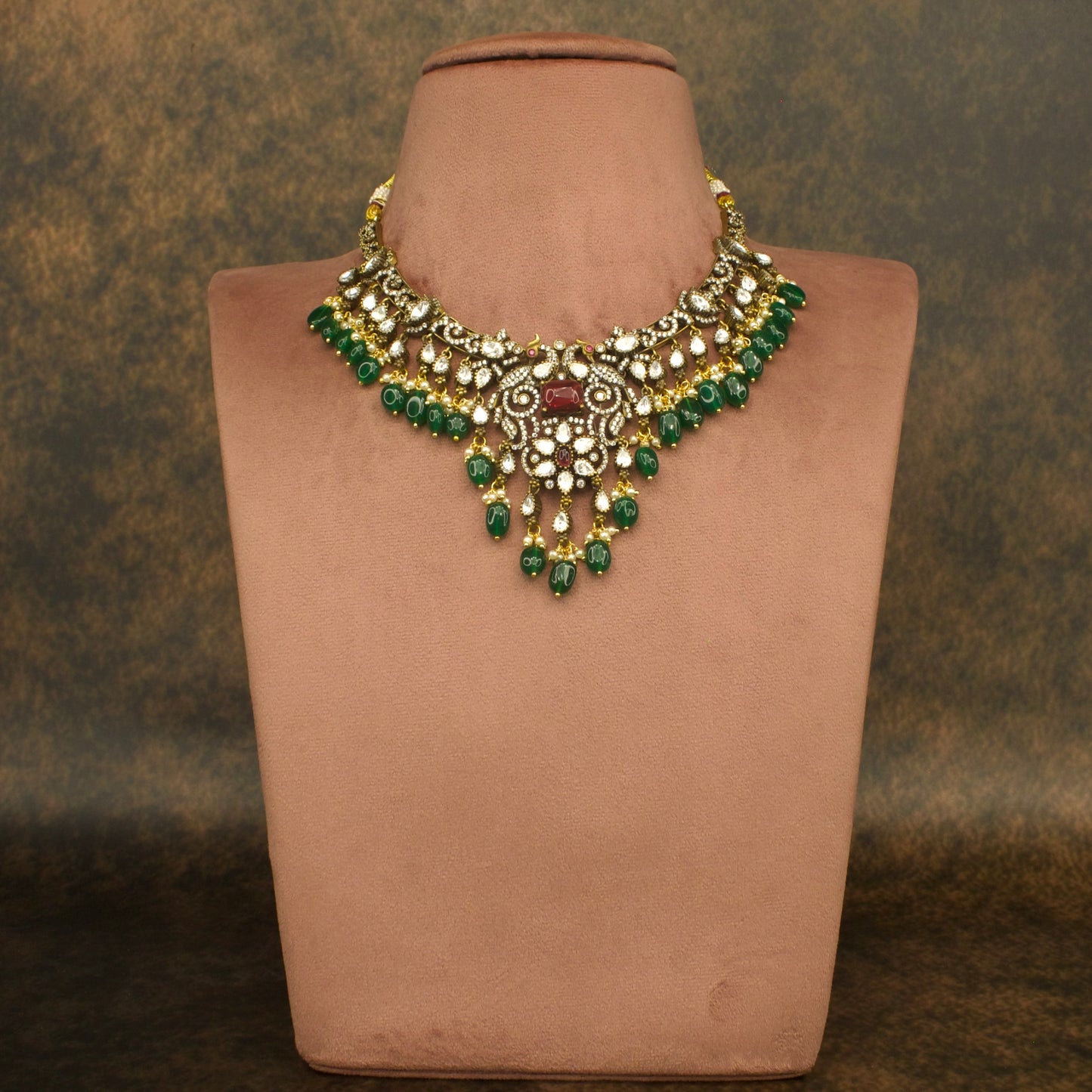 Victorian Peacock Kanti Necklace with matching earrings