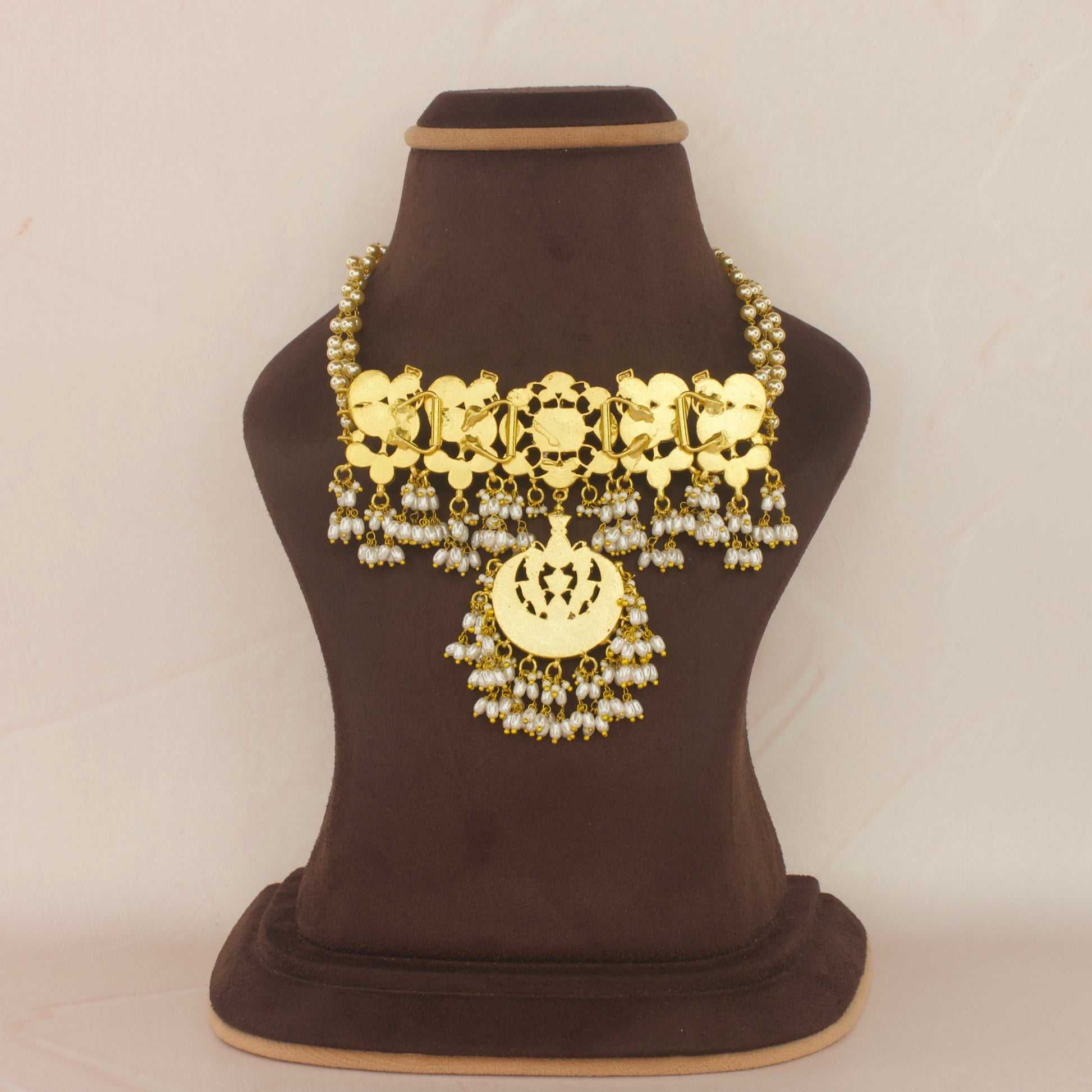 Grand Peacock design Jadau Kundan Ricepearl Choker - DULHAN JEWELS