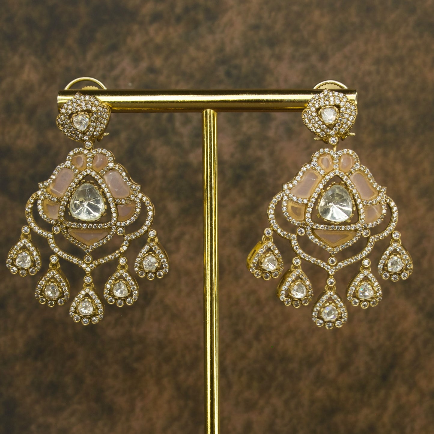 Regal Victorian Polki Chandbali Earrings in Vibrant Hues with high quality victorian finish