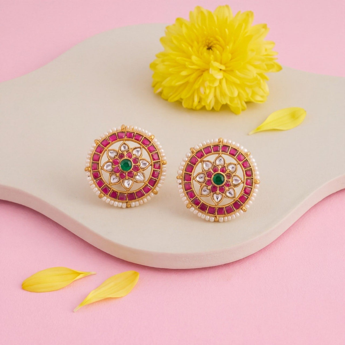 Multicolour Jadau Kundan Stud Earrings