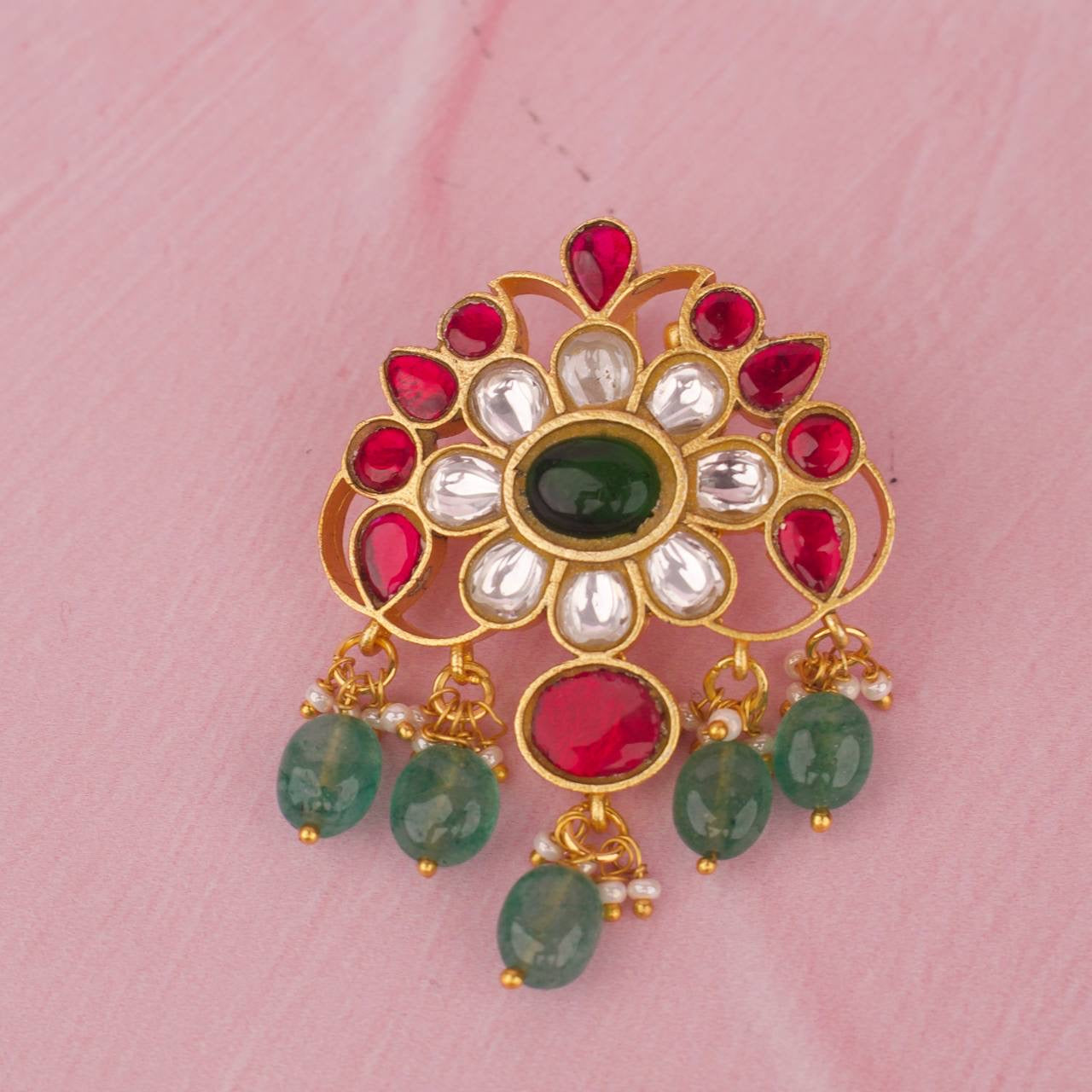 Mini Jadau Kundan Locket With Beads Hanging