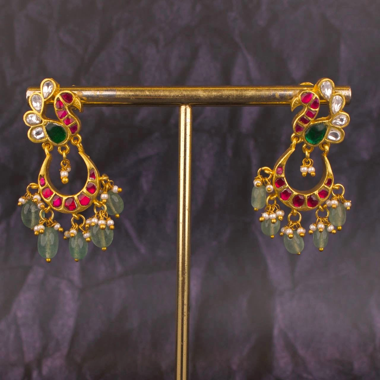 Peacock Studded Jadau Kundan Chandbali Earrings