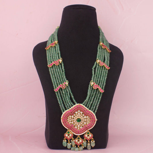 Bridal Jadau Kundan Beads Mala Haram With Kundna Droplets