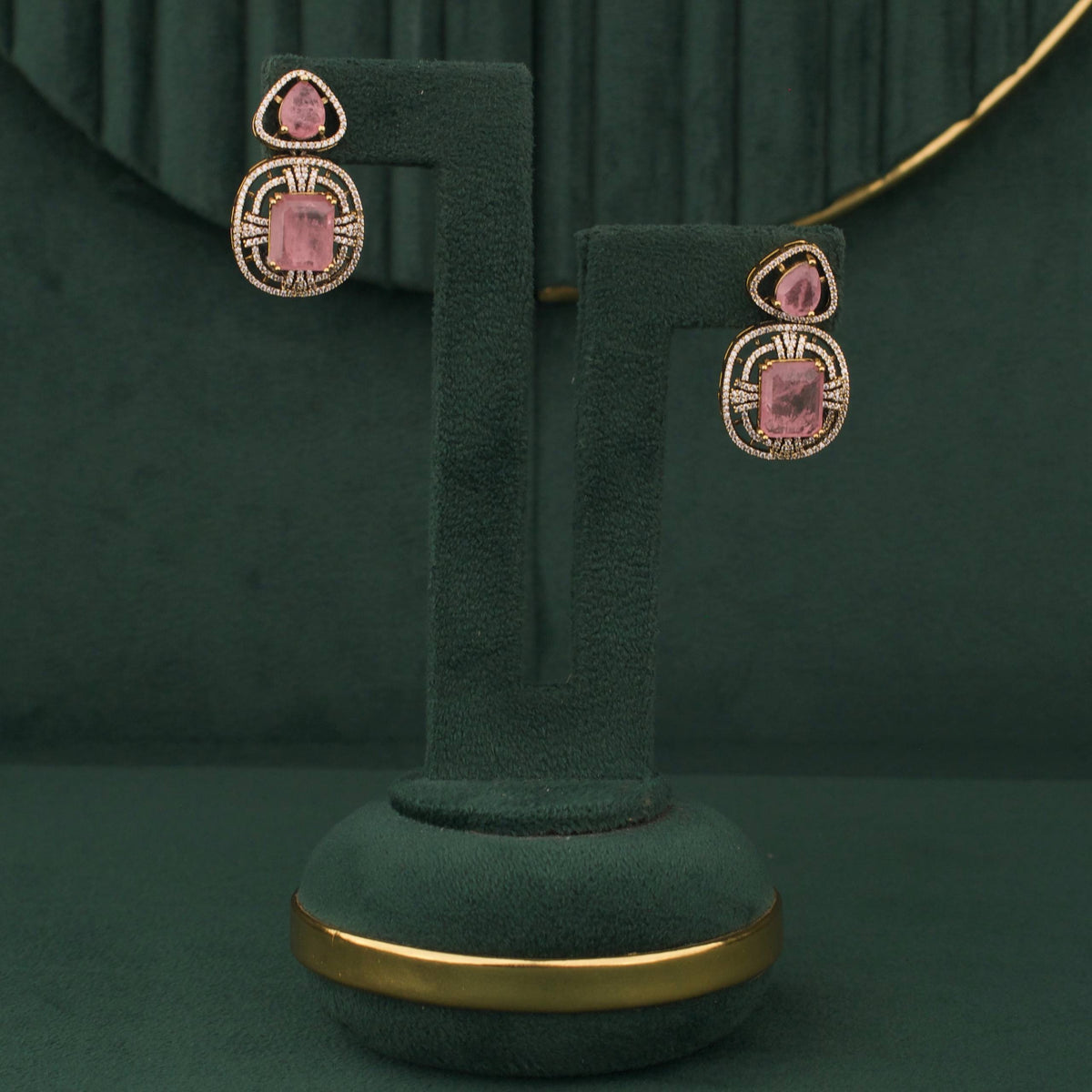 Sleek Victorian Short Necklace With Earrings Styling Angle View 5 - Dulhan Jewels
