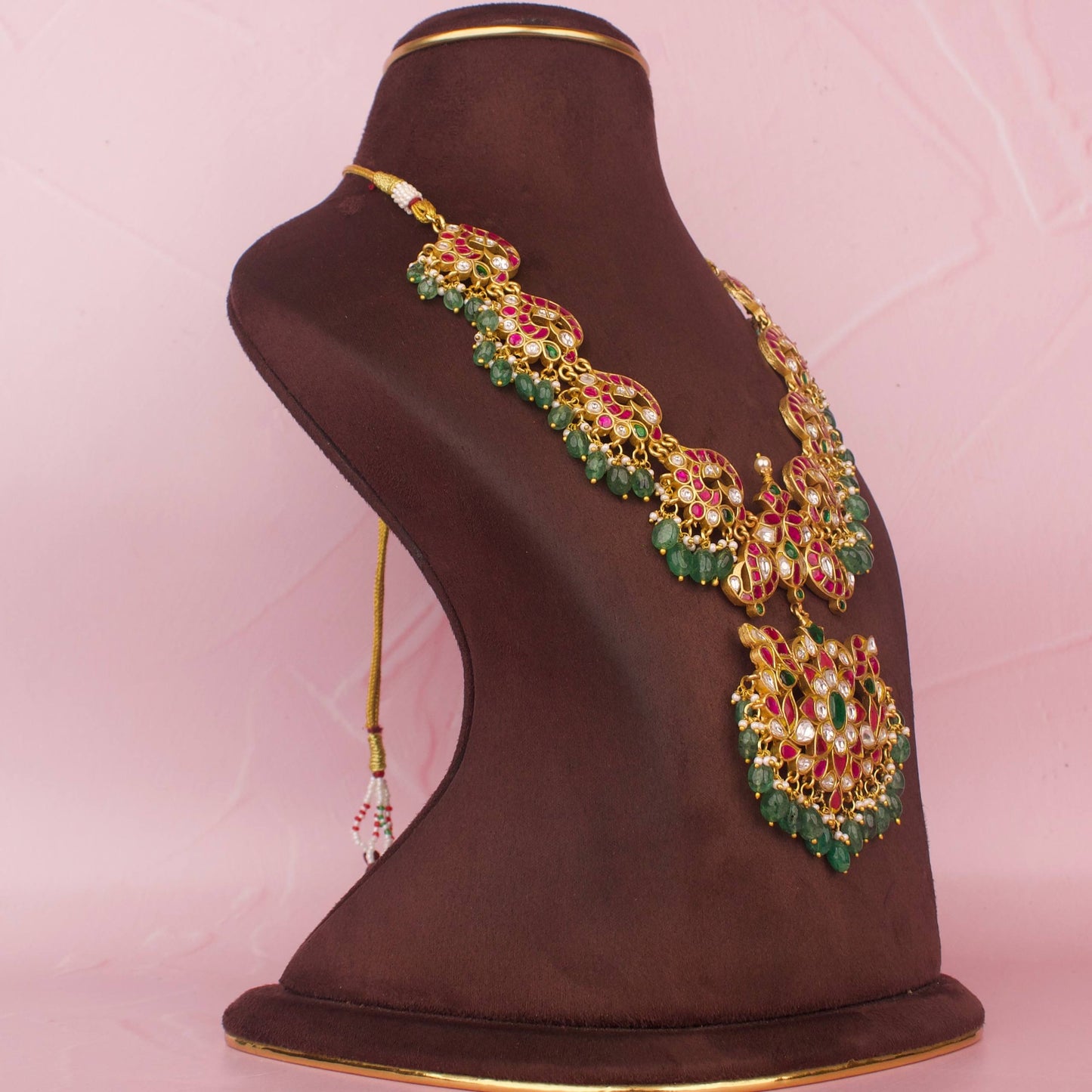 Timeless Jadau Kundan Necklace With Strawberry Beads As Hangings