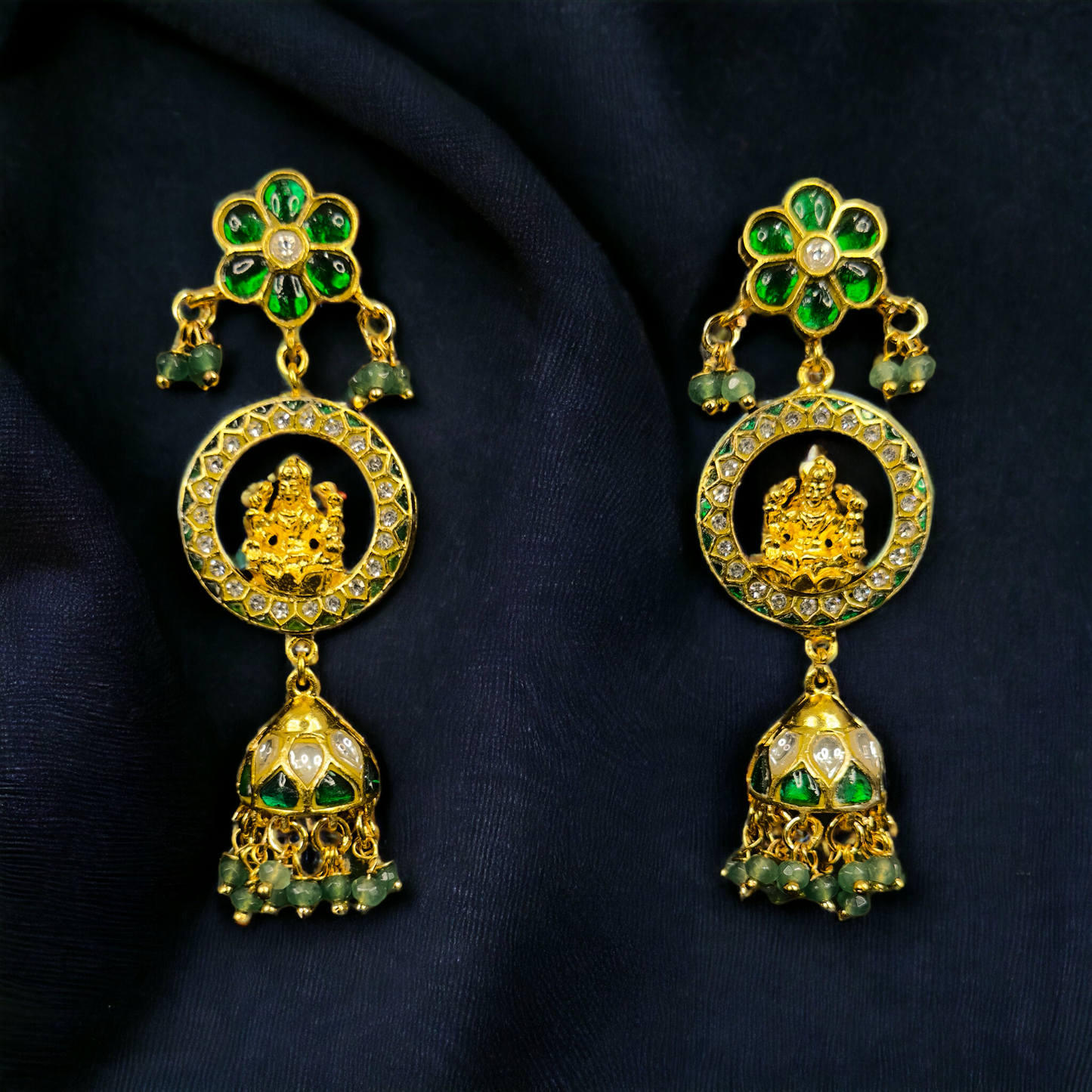 Gold Plated Jadau Kundan Temple Jhumka Earrings