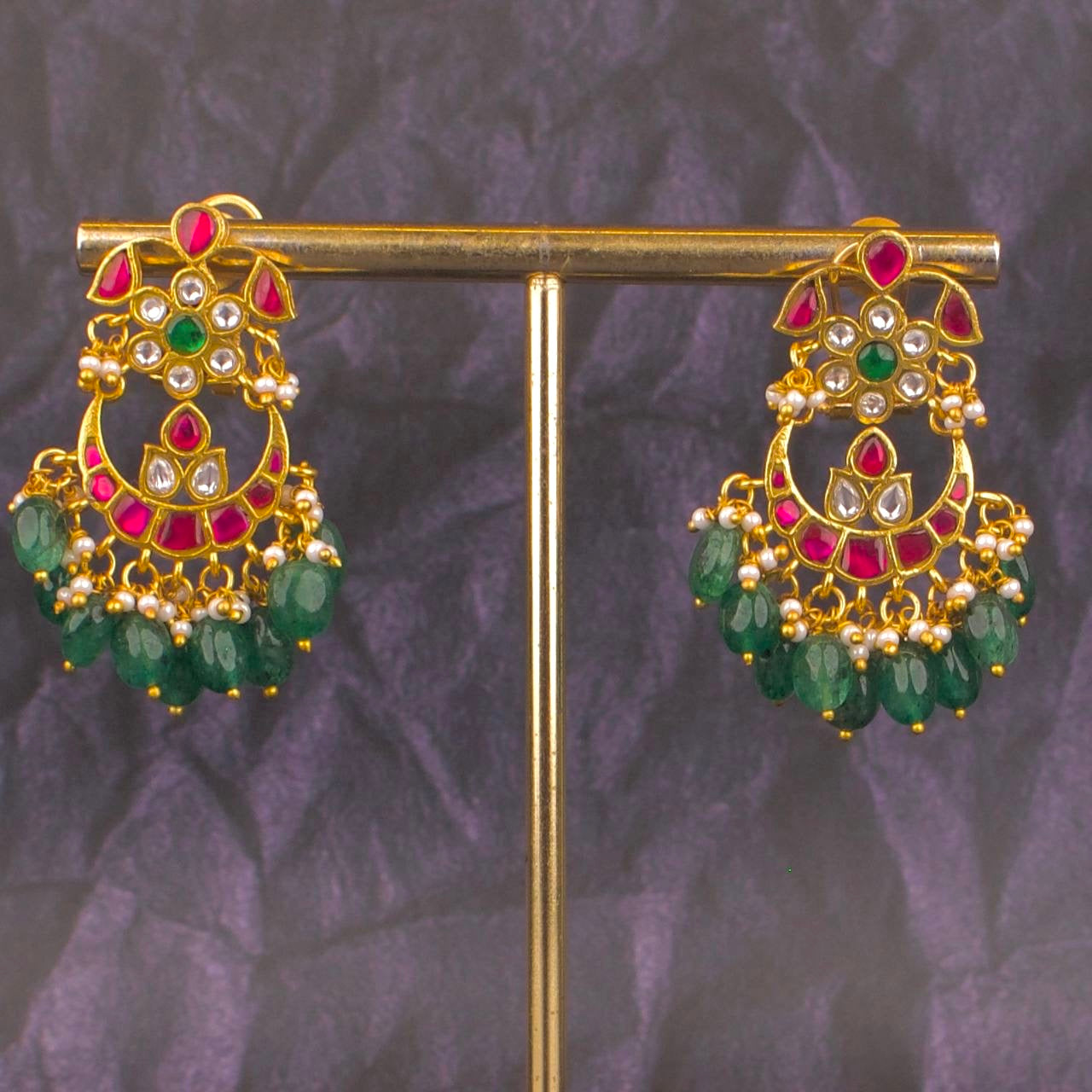 Sleek Jadau Kundan Chandbali Style Hanging Earrings