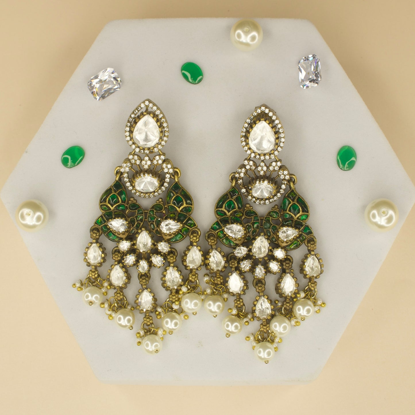 Fusion Victorian polki Chandbali earrings with High Quality Victorian finish