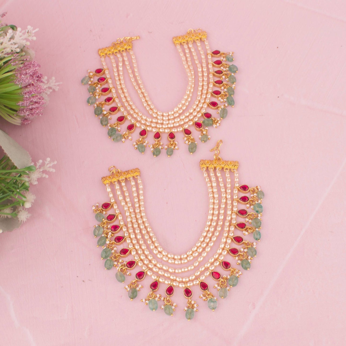 Elegant Jadau Kundan Champasaralu With Green Hangings