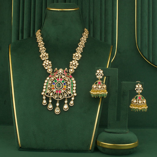 Elegant Design Fusion Kundan & Polki Victorian Necklace Set with Jhumki