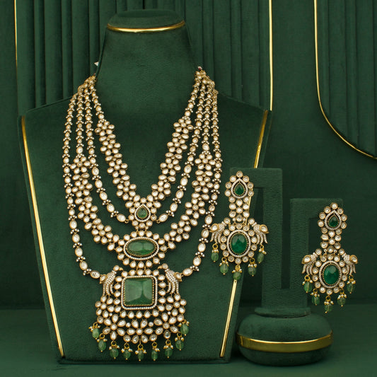 Bridal Floral Design Layered Long Necklace with Matching Earrings
