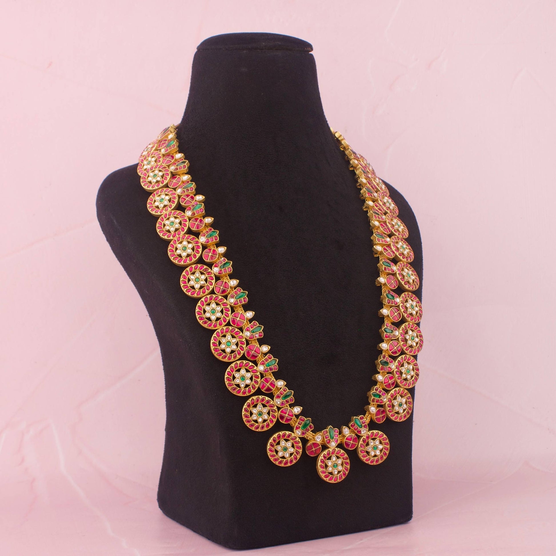 Close-Up Detail View of Bridal Jadau Kundan Long Bottumala Haram | Dulhan Jewels