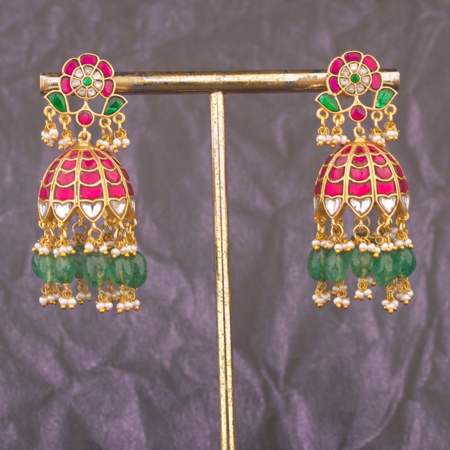 Gold Style Jadau Kundan Jhumka Earrings