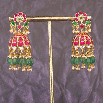 Gold Style Jadau Kundan Jhumka Earrings