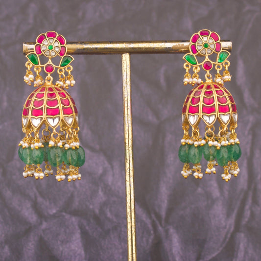 Gold Style Jadau Kundan Jhumka Earrings