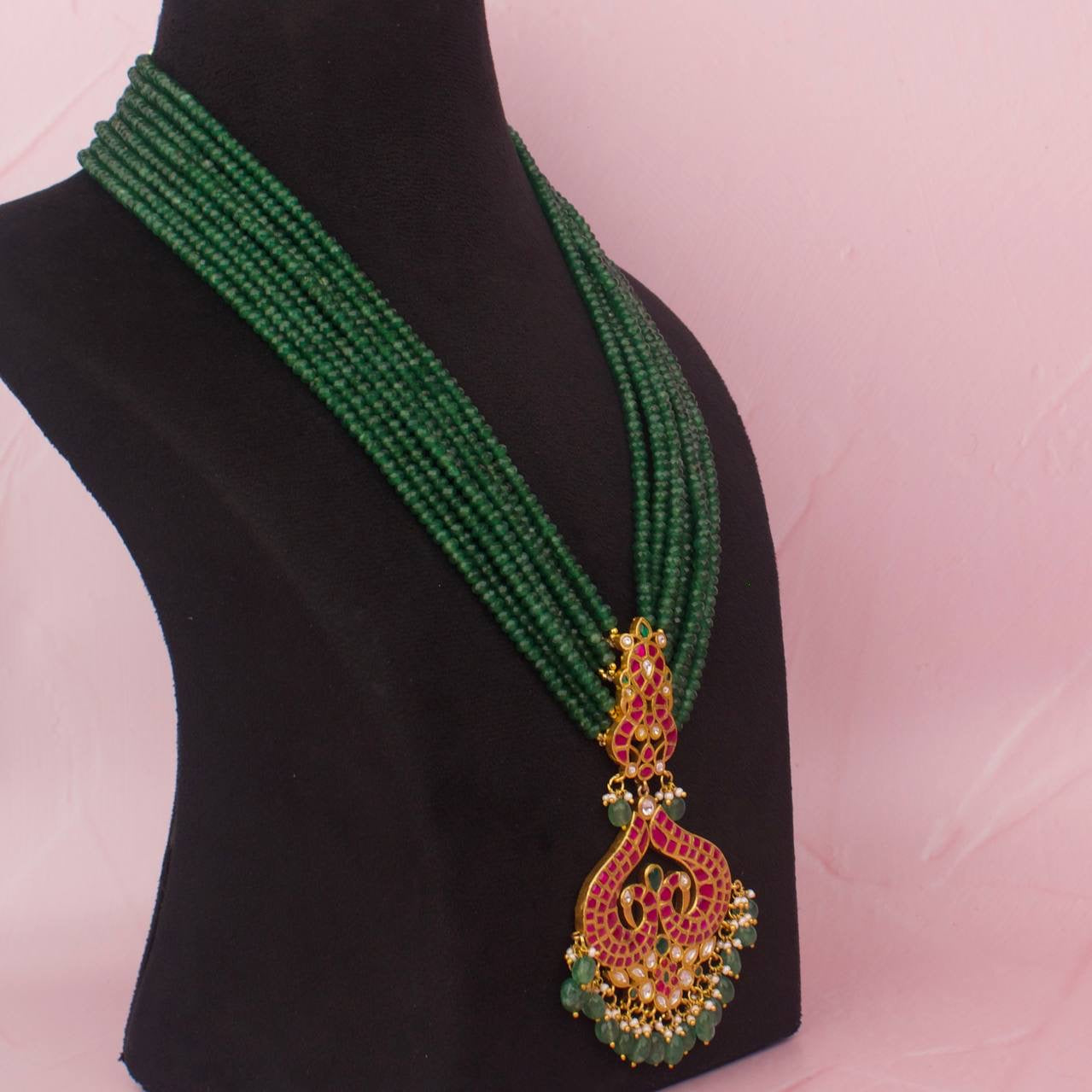 Jadau Kundan Green Beads Mala