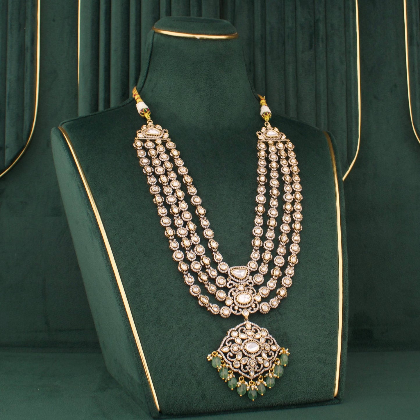 Royal Multi-Layer Victorian Necklace Set With Emerald Beads